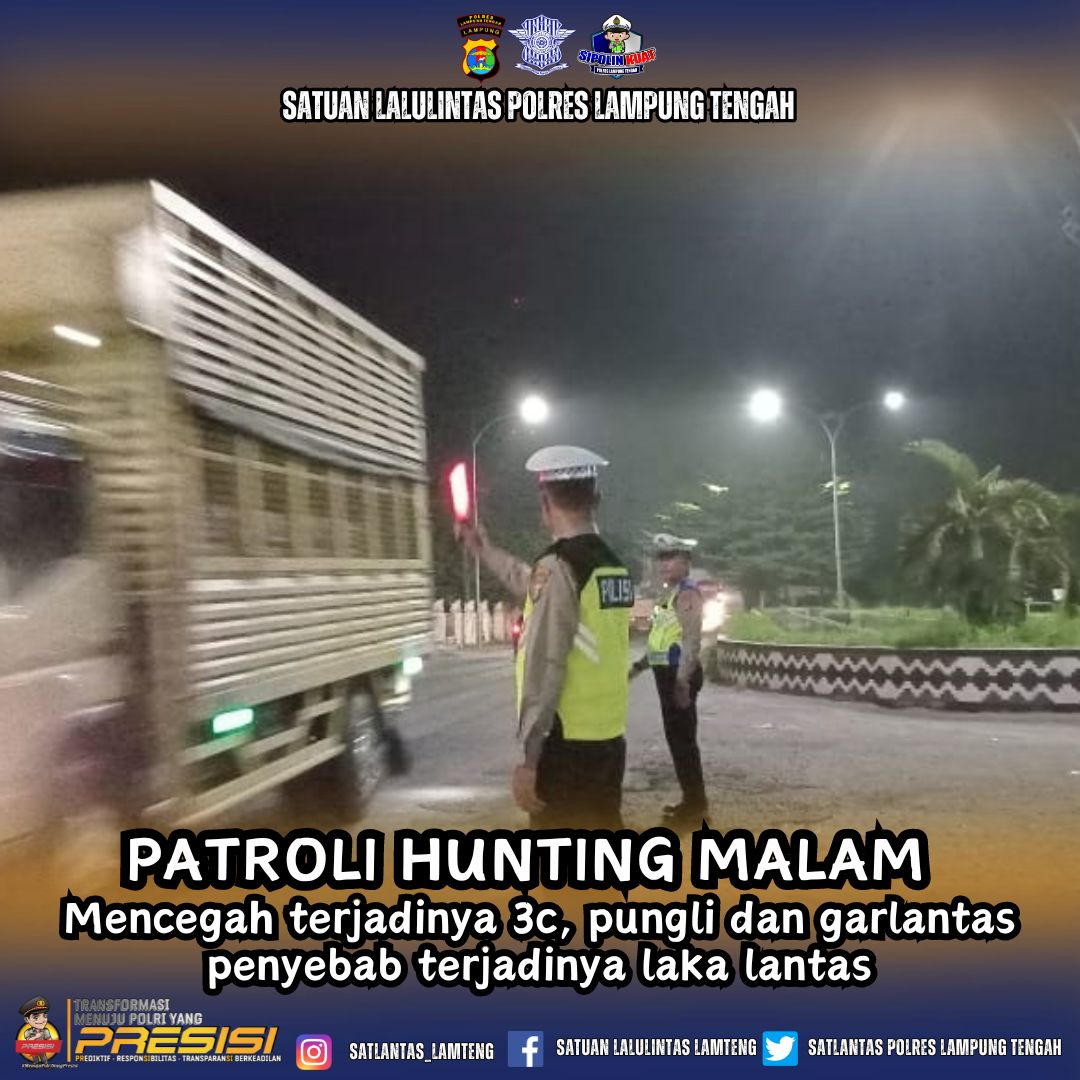 patroli hunting malam mencegah terjadinya tindak pidana 3c, pungli dan garlantas