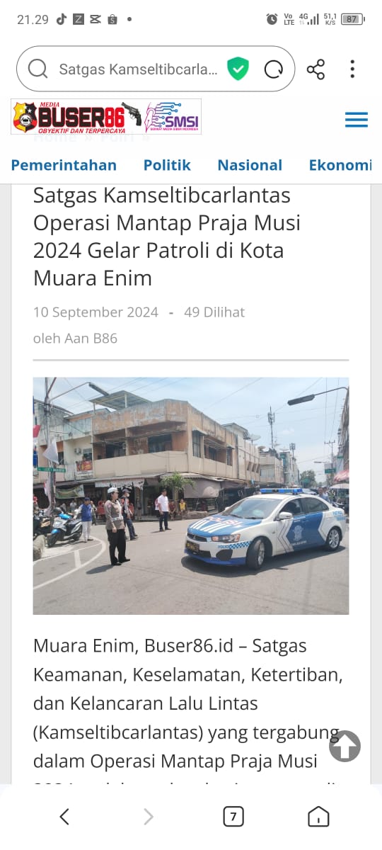SATGAS KAMSELTICARLANTAS OPS MATAP PRAJA GELAR PATROLI