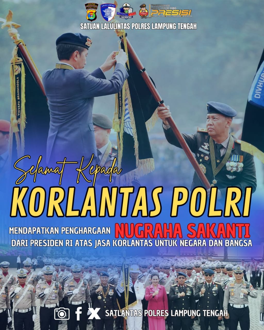 Selamat kepada korlantas polri mendapatkan penghargaan NUGRAHA SAKANTI dari Pesiden RI