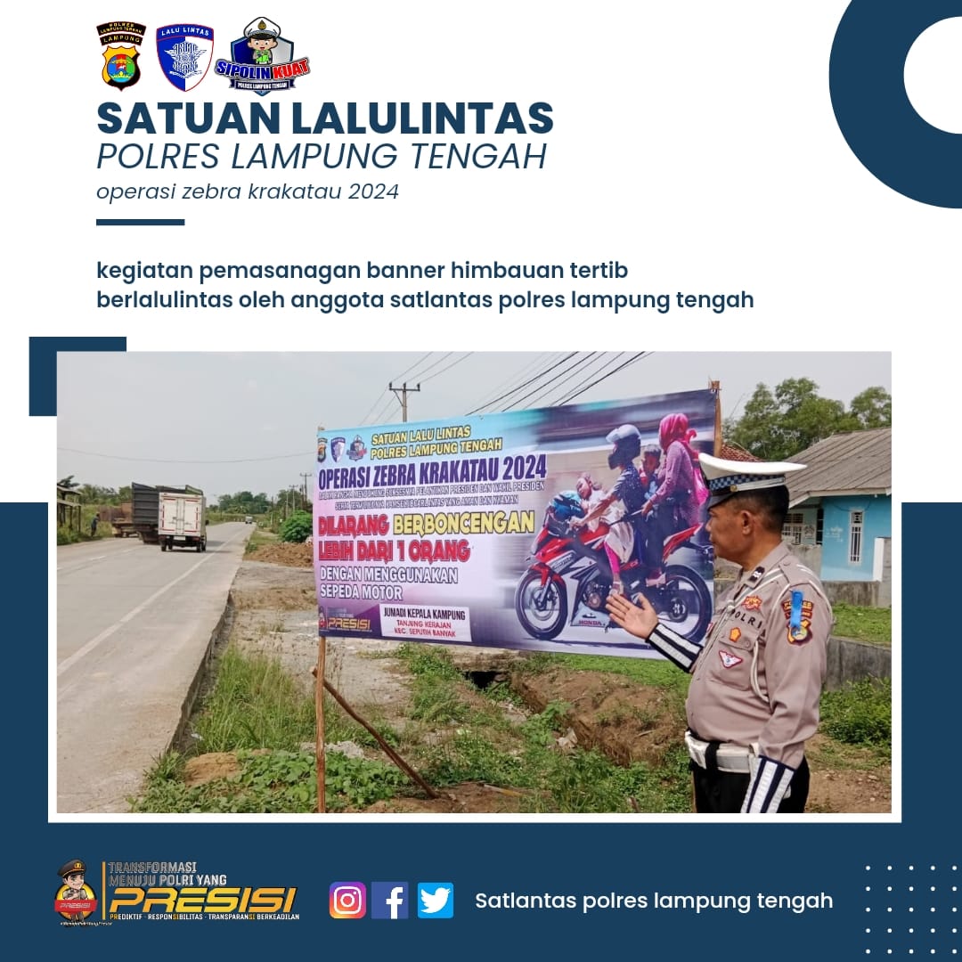 pemasangan banner himbauan tertib berlalulintas operasi zebra krakatau 2024