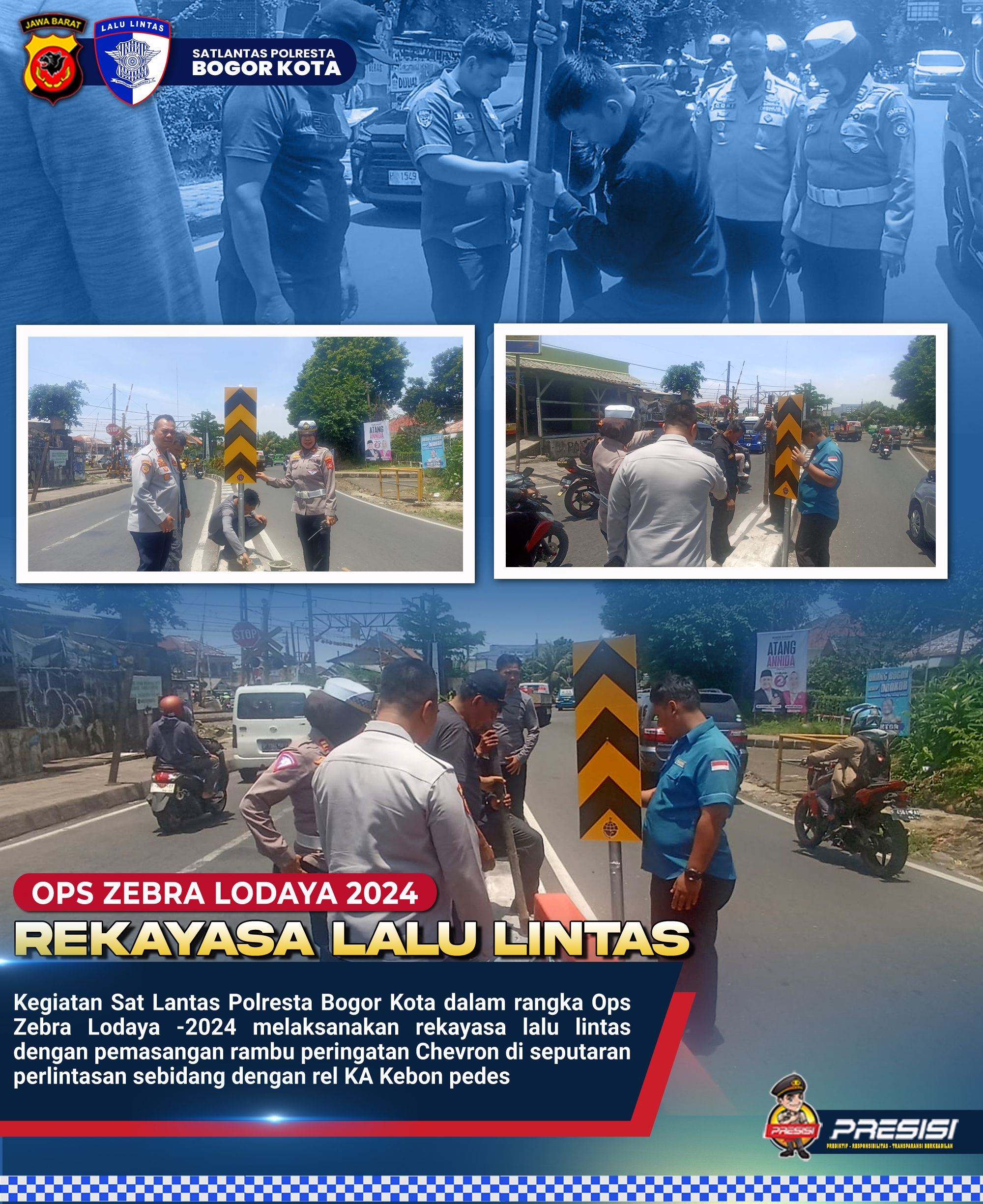 Ops Zebra Lodaya 2024, Satlantas Polresta Bogor Kota Bersama Dishub Pasang Rambu Chevron
