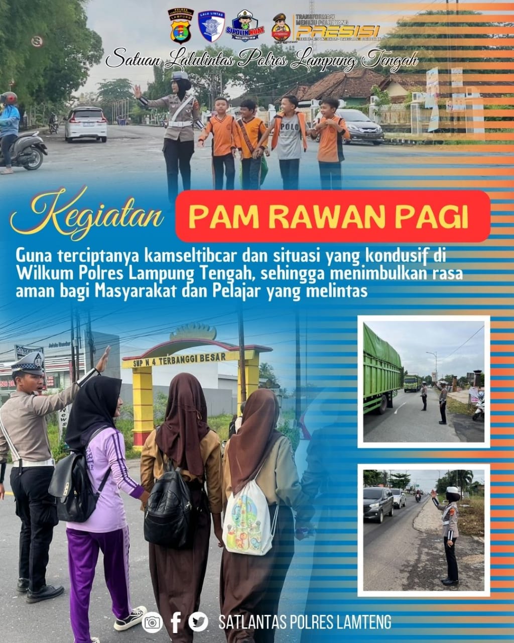 KEGIATAN PAM RAWAN PAGI SEGINGGA MENIMBULKAN RASA AMAN BAGI MASYARAKAT DAN PELAJAR YANG MELINTAS