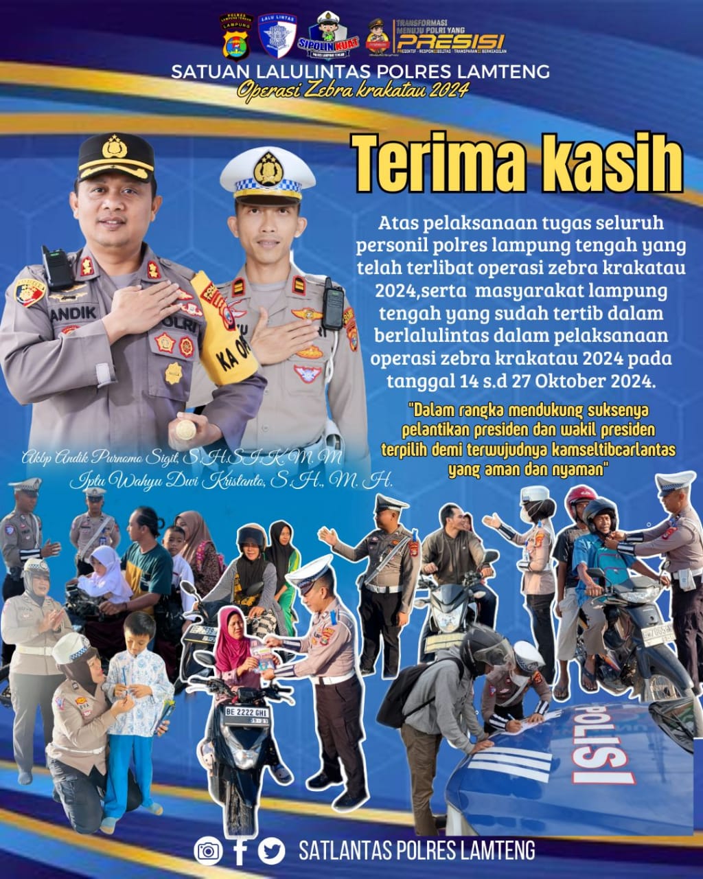 UCAPAN TERIMAKASIH ATAS PELAKSANAAN OPERASI ZEBRA KRAKATAU 2024