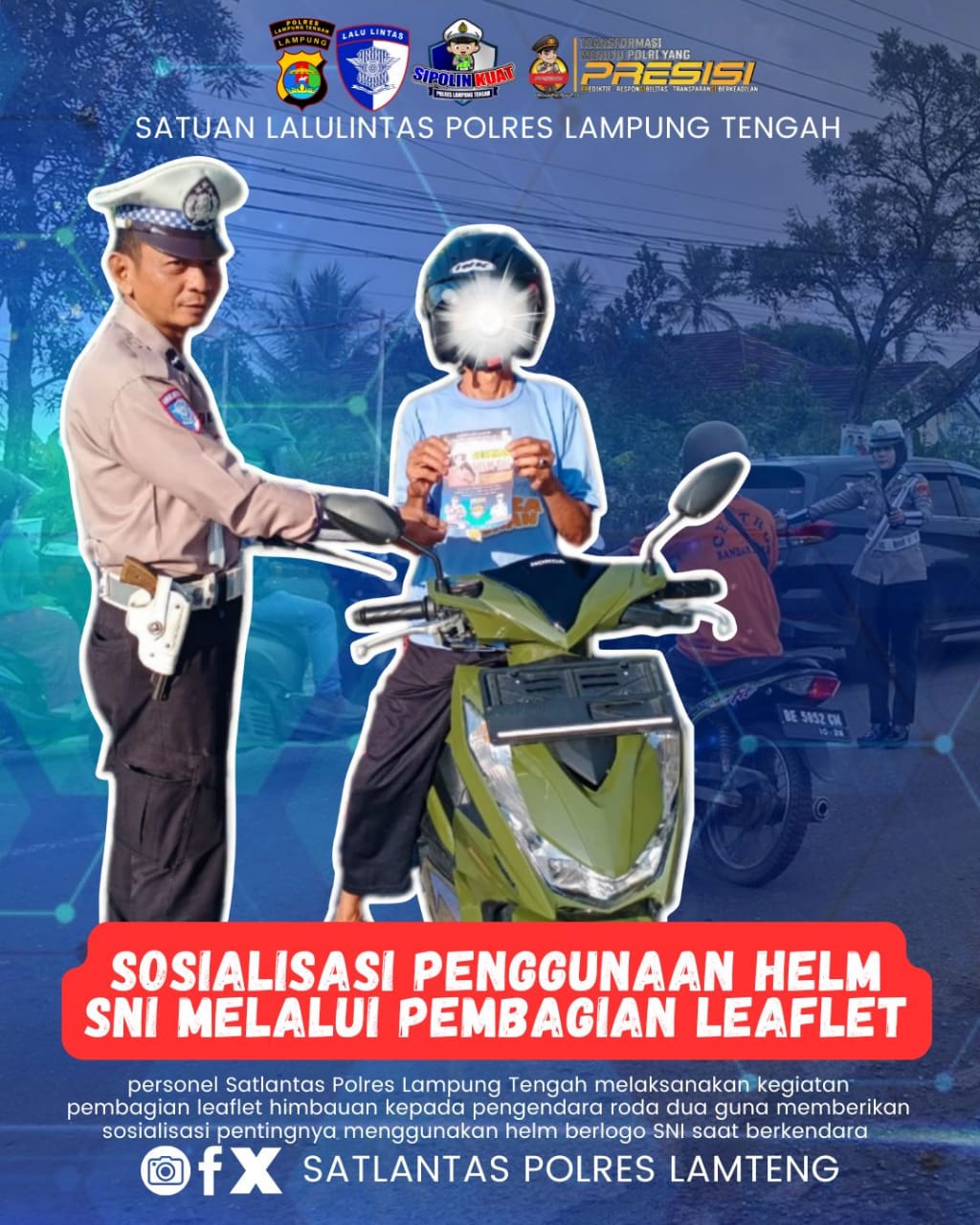 SOSIALISASI PENGGUNAAN HELM SNI MELALUI PEMBAGIAN LEAFLET HIMBAUAN