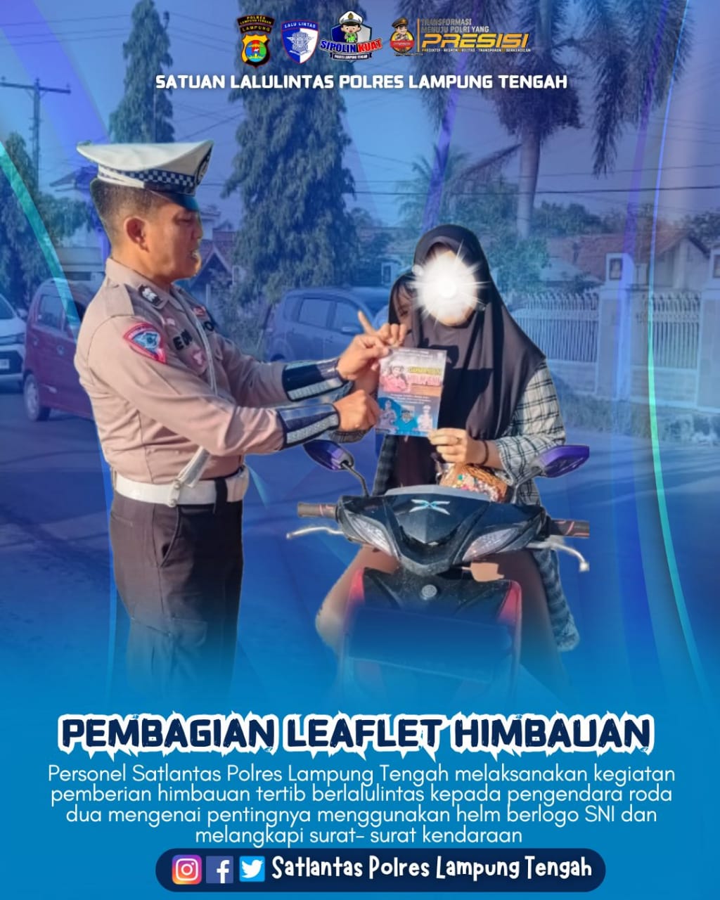 PEMBAGIAN LEAFLET HIMBAUAN KEPADA PENGENDARA RODA DUA