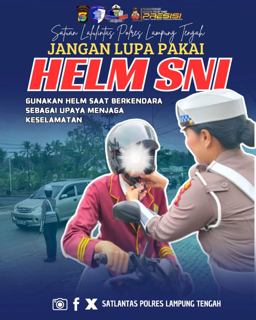 Jangan lupa pakai helm SNI Gunakan helm saat berkendara sebagai upaya menjaga keselamatan.