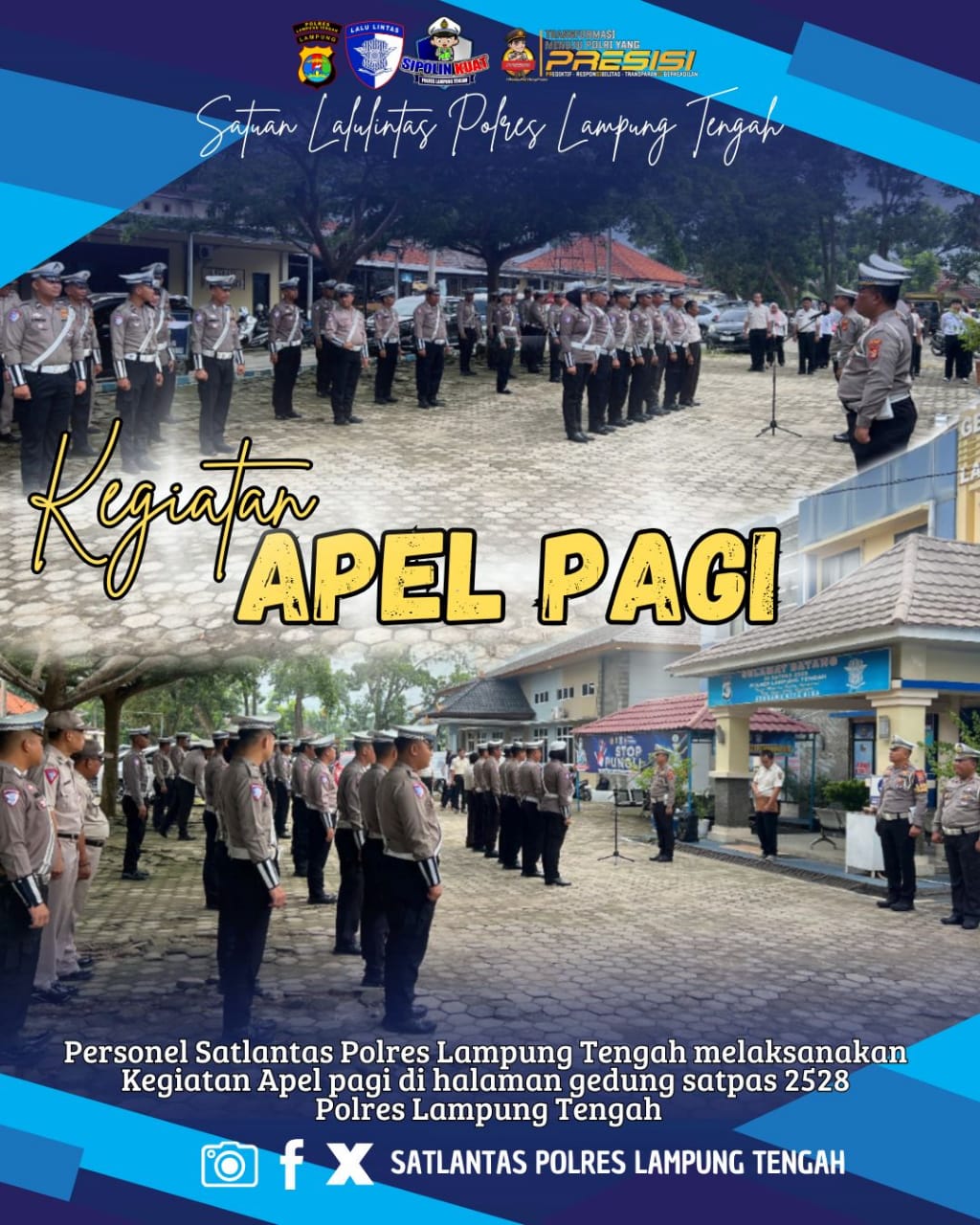 kegiatan apel pagi di halaman gedung satpas 2528 polres lampung tengah.