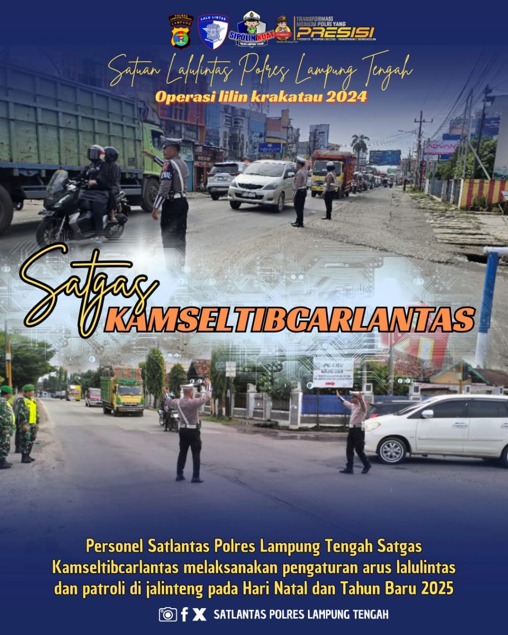 Melaksanakan pengaturan arus lalulintas dan patroli di jalinteng pada hari natal 2024 dan tahun baru 2025 .