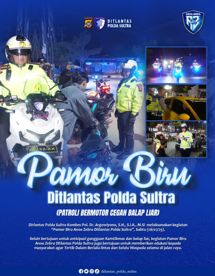 Pamor Biru Anoa Zebra Ditlantas Polda Sultra: Patroli Skala Besar Ciptakan Kota Kendari Aman dan Kondusif