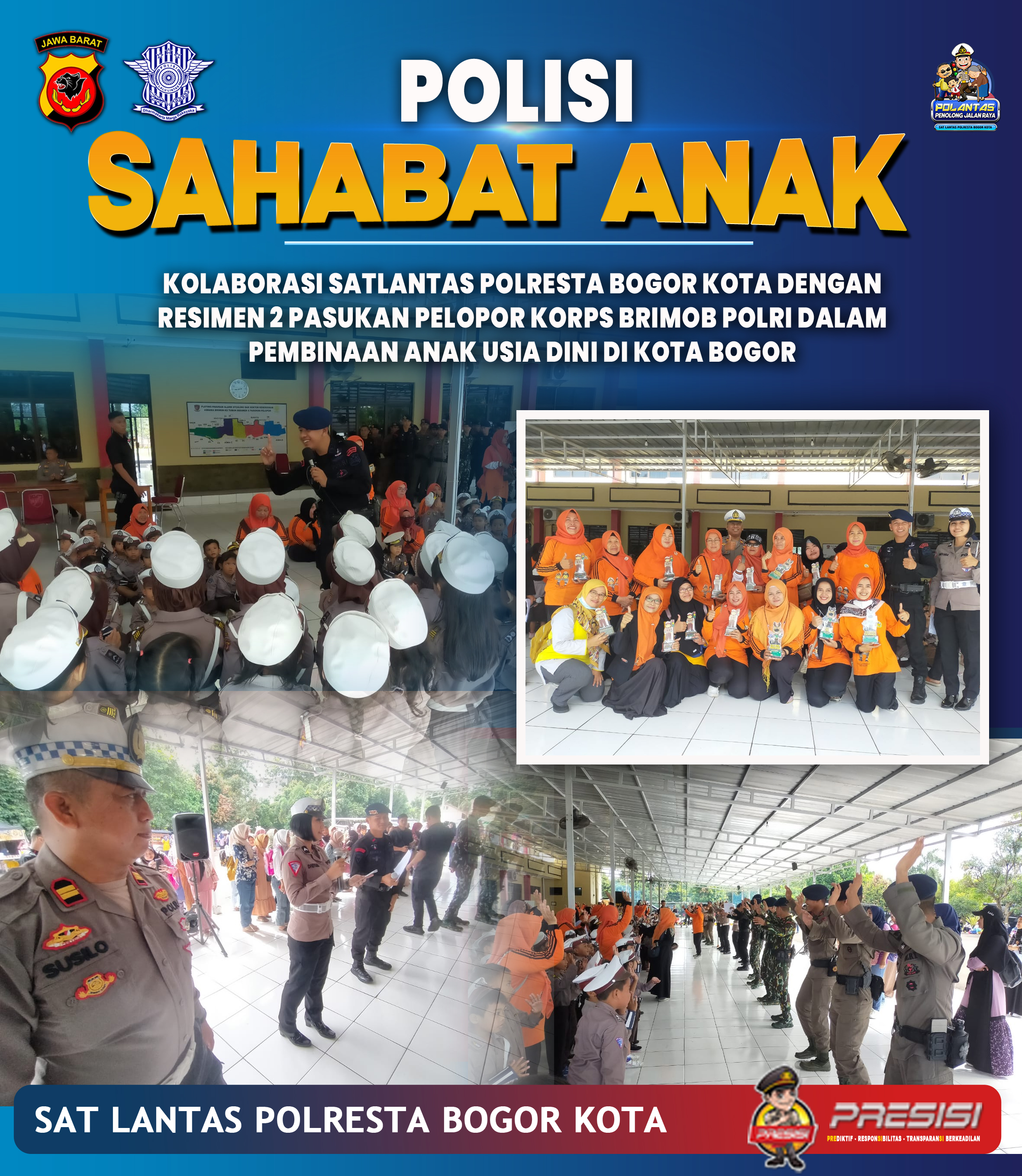 Kolaborasi Satlantas Polresta Bogor kota dengan Resimen 2 Paspor Brimob Polri dalam pembinaan anak usia dini