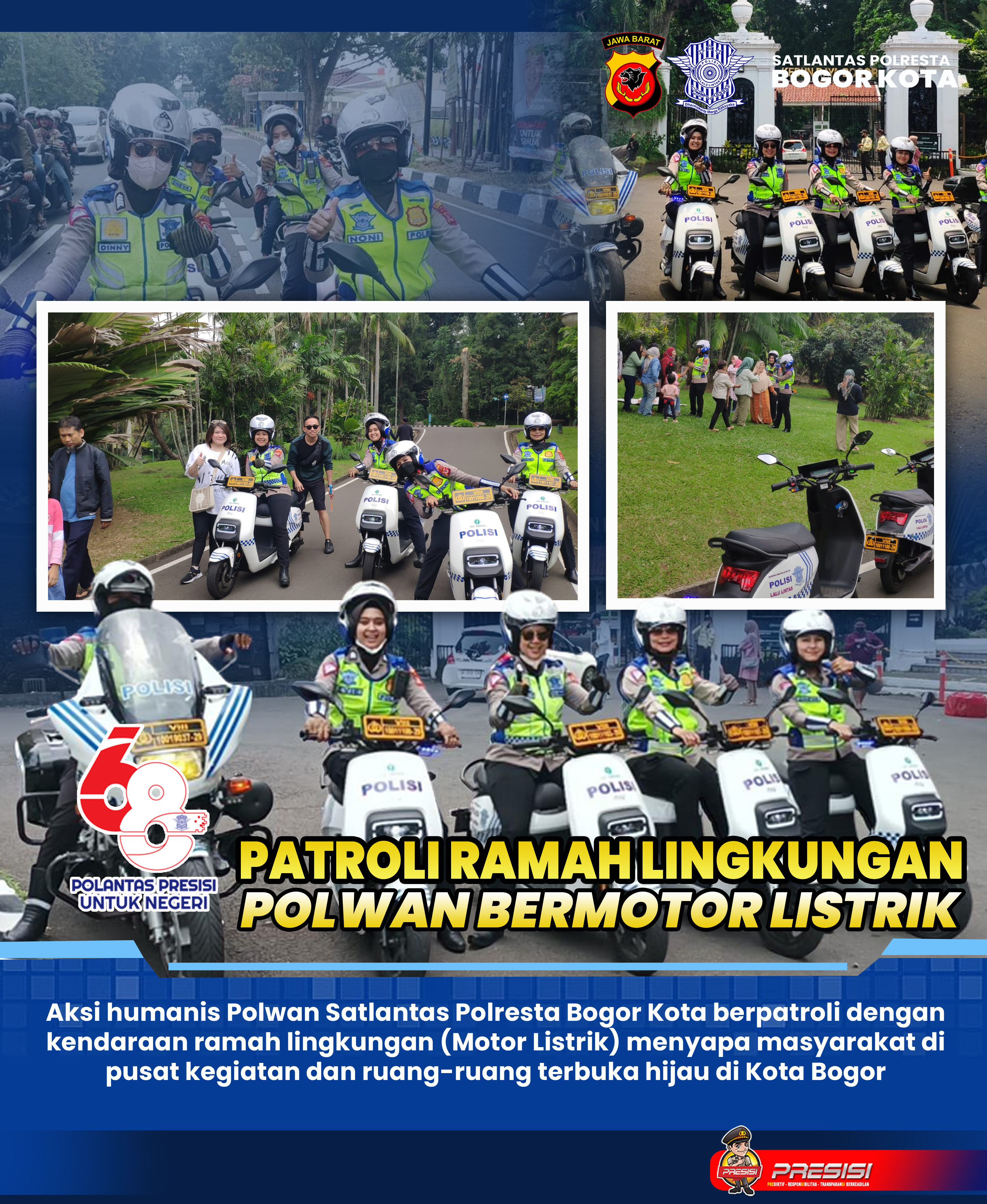 Aksi Patroli Humanis Polwan Satlantas Polresta Bogor Kota Kendarai Motor Listrik