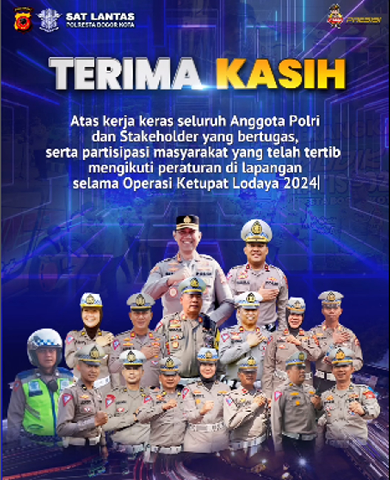 Terima Kasih Pelaksanaan Ops Ketupat Lodaya 2024 di Wilayah Hukum Polresta Bogor Kota berjalan Aman dan Lancar